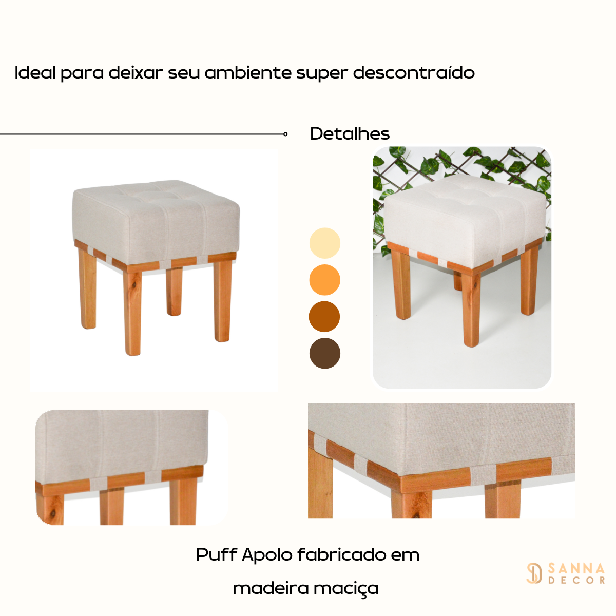 Puff Decorativo Redondo Sala de Estar Eloá Linho Bege Escuro - Parô Móveis