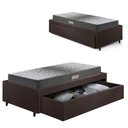 Ver imagem 1 de Base Box Cama Solteiro Sapateira Courino Linho Marrom e Colchão Dual Firrm Ecoflex 88x188
