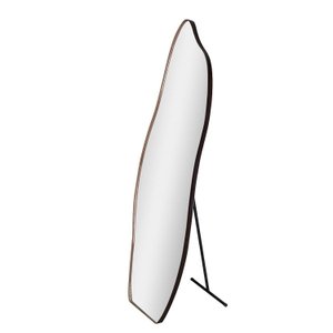 Espelho de Chão Grande 150x50cm Formato Orgânico e Acabamento Sofisticado em Couro