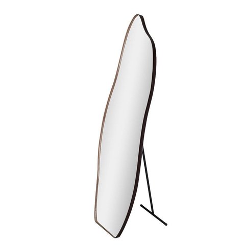 Espelho de Chão Grande 150x50cm Formato Orgânico e Acabamento Sofisticado em Couro