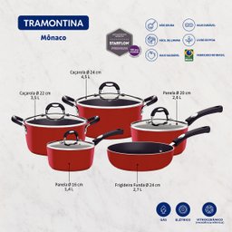 Jogo de Panelas Tramontina Mônaco Vermelho 5pçs Revestimento Starflon Premium e Siliconado - 4