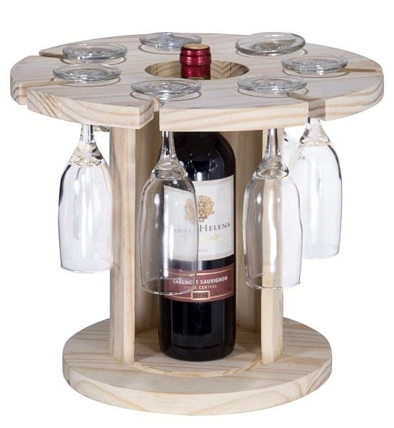 Porta Vinho e Taças Crystal em Madeira Pinus | MadeiraMadeira