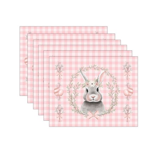 Kit Jogo Americano Páscoa Rosa Xadrez - 6 Peças