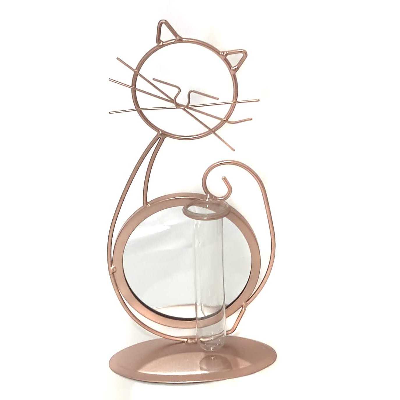 Enfeite Decorativo Gatinho Metal Com Espelho Gato Floreira - Rose gold 2 - 5