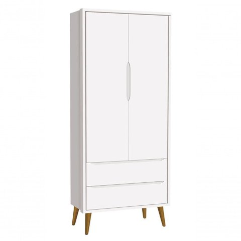 Guarda-roupa Retrô 2 Portas Théo New Branco Fosco com Madeira - Moveisaqui