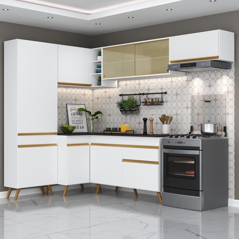 Cozinha Completa de Canto Veneza GW Multimóveis MP2052 com Armário e Balcão Branca