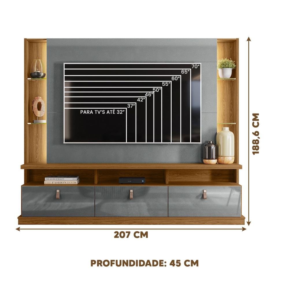 Home Com Led Freijó E Cinza Perolizado Bilbao Lukaliam - 4