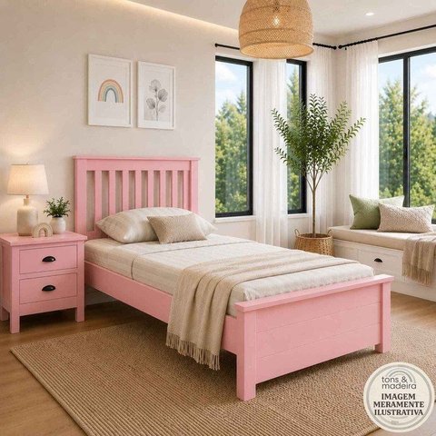 Cama de Solteiro de Madeira Maciça Ecoconfort - Rosa
