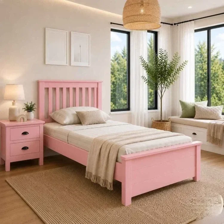 Cama de Solteiro de Madeira Maciça Ecoconfort - Rosa