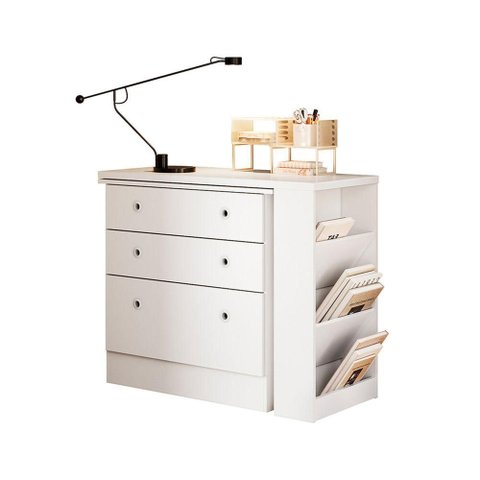 Cômoda com Mesa Giratória em L Comoda com Mesa Giratoria Gamer 3 Gavetas MDF Branco Qmovi