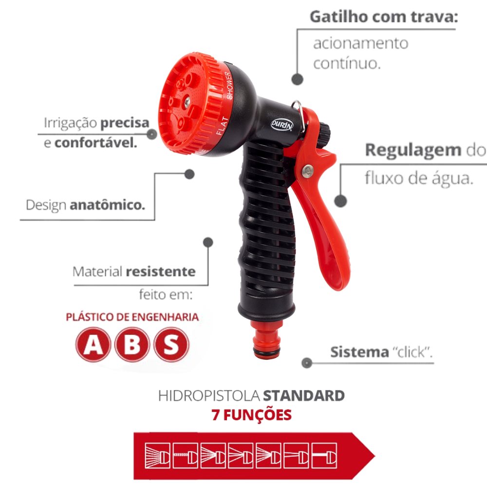 Hidropistola Standard 7 Funções Engate Rápido Cor Preto e Vermelho Durín - 2