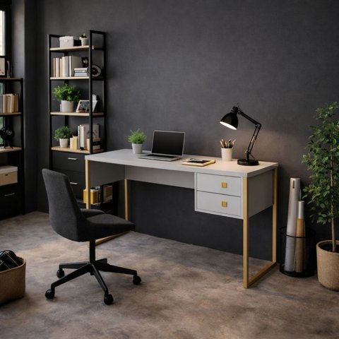 Escrivaninha Mesa para Computador Industrial 120cm com 2 Gavetas
