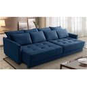 Ver imagem 1 de Sofá Cama Retrátil e Reclinável 2,10m com Molas Carol Veludo Azul Adonai Estofados