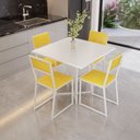 Ver imagem 1 de Conjunto Mesa de Jantar Quadrada Branca 4 Cadeiras Estofado Riviera Industrial Branco