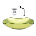 Ver imagem 1 de Cuba de Vidro Abaulada 51cm Verde Oliva + Valvula + Torneira Preta