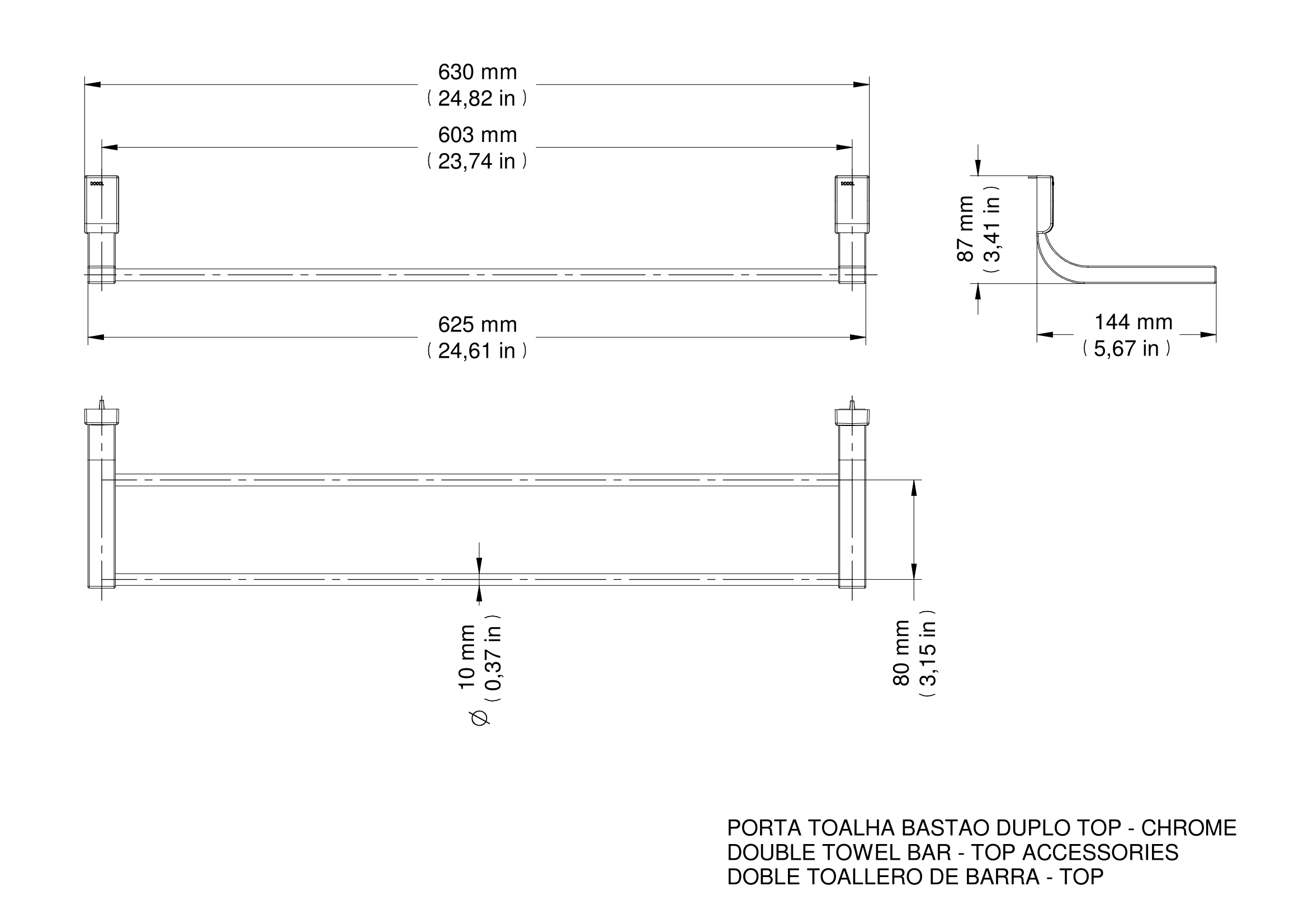 Porta-toalhas Bastão Duplo Top Cromado - Docol - 2