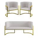 Ver imagem 1 de Kit 2 Poltronas + Sofá 2 Lugares Base de Metal Gold Veludo Bege