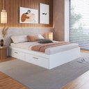 Ver imagem 1 de Cama de Casal Branca com 4 Portas Basculantes Organizadoras MDP Tókio Art In Móveis