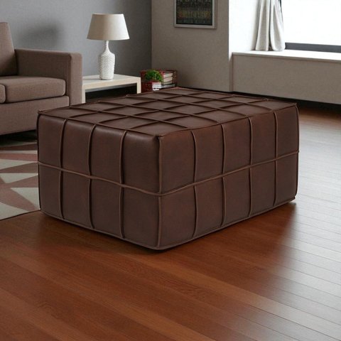 Puff de Couro Legítimo Decorativo 80x60x40 cm Queen