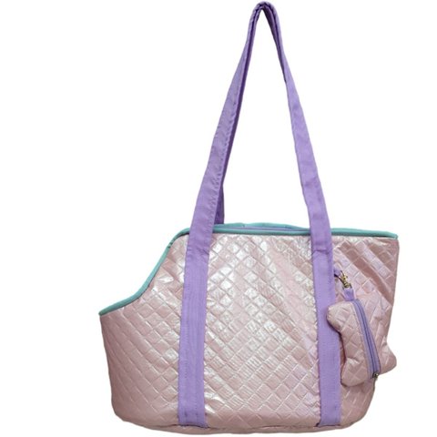 Bolsa de Viagem Pet Rosa e Lilás para Caes e Gatos Passeios Conforto