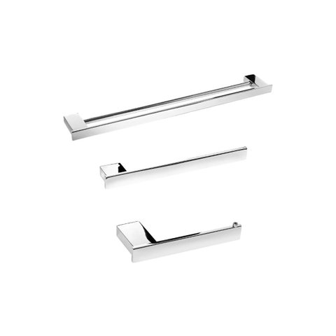 Kit 3 Acessórios Banheiro Cromado Toalheiro Duplo F.master