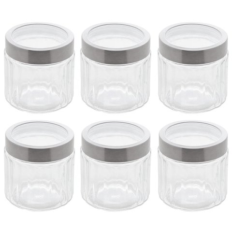 6 Potes de Vidros com Tampa Inox 870ml Sydney Lyor Condimentos Biscoito