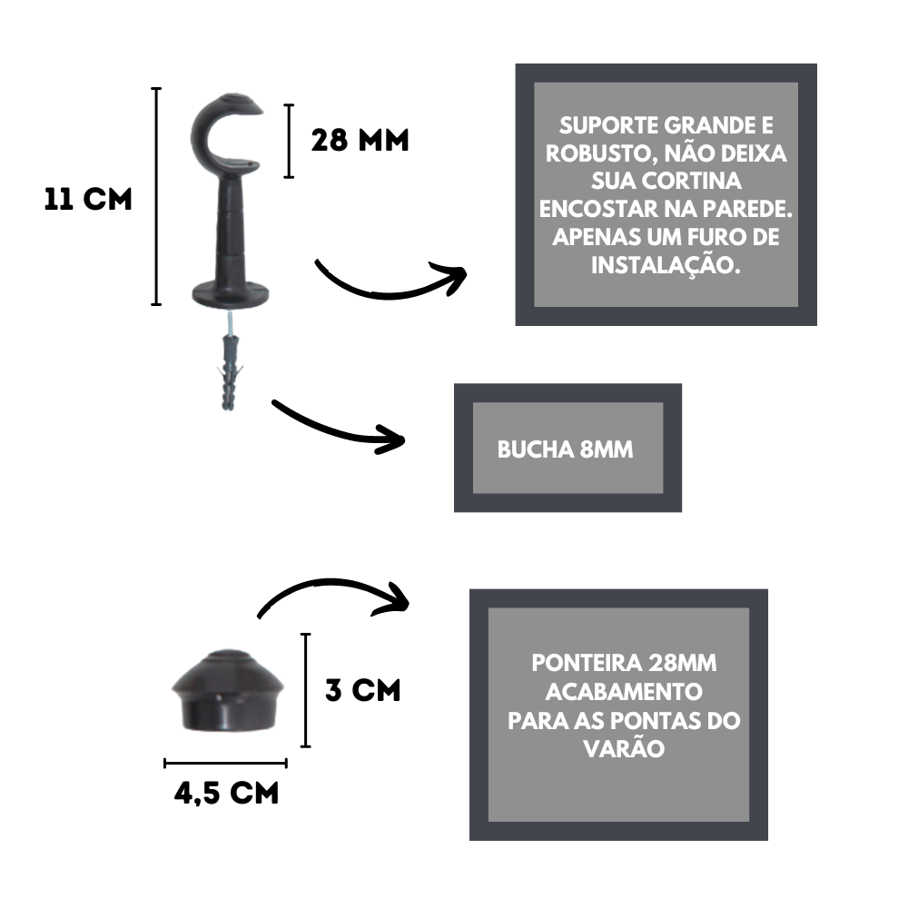 Kit Varão para Cortina 2,50 Metros 28mm Tabaco - 2