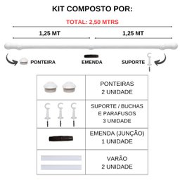 Kit Varão para Cortina 2,50 Metros 28mm Cerejeira - 3