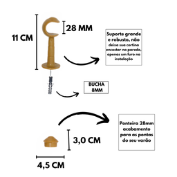 Kit Varão para Cortina 2,50 Metros 28mm Cerejeira - 2
