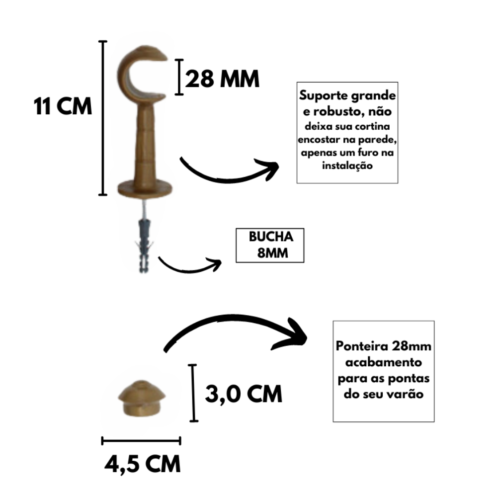 Kit Varão para Cortina 2,50 Metros 28mm Ouro Velho - 2