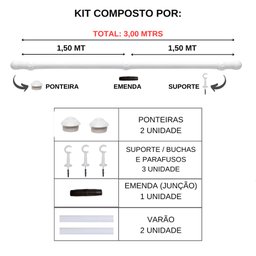 Kit Varão para Cortina 3,0 Metros 28mm Tabaco - 3