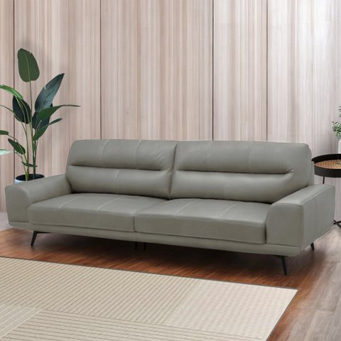 Sofá Decorativo Ashton 3 Lugares Sala de Estar 256cm Pés em Aço Couro Grafite G88 - Gran Belo