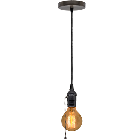 Luminária Pendente Cozinha Slim Vintage Corrente C/lamp Carb Cor:grafite;lâmpada:g80-110v