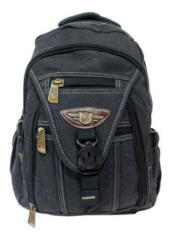 Mochila Bolsa Em Lona Reforçada Escolar Trabalho Passeio Viagem Trilha - Preto - Liso - 2