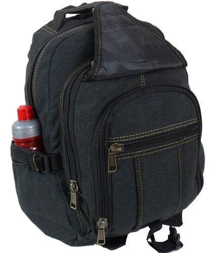 Mochila Bolsa Em Lona Reforçada Escolar Trabalho Passeio Viagem Trilha - Preto - Liso - 3