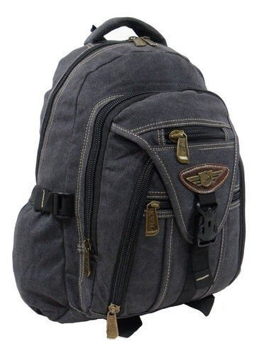 Mochila Bolsa Em Lona Reforçada Escolar Trabalho Passeio Viagem Trilha - Preto - Liso - 1