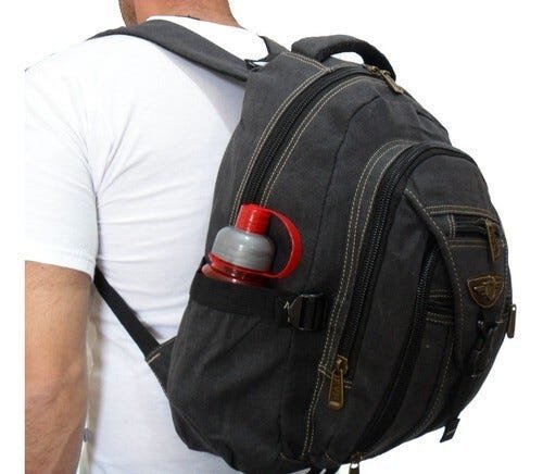 Mochila Bolsa Em Lona Reforçada Escolar Trabalho Passeio Viagem Trilha - Preto - Liso - 6