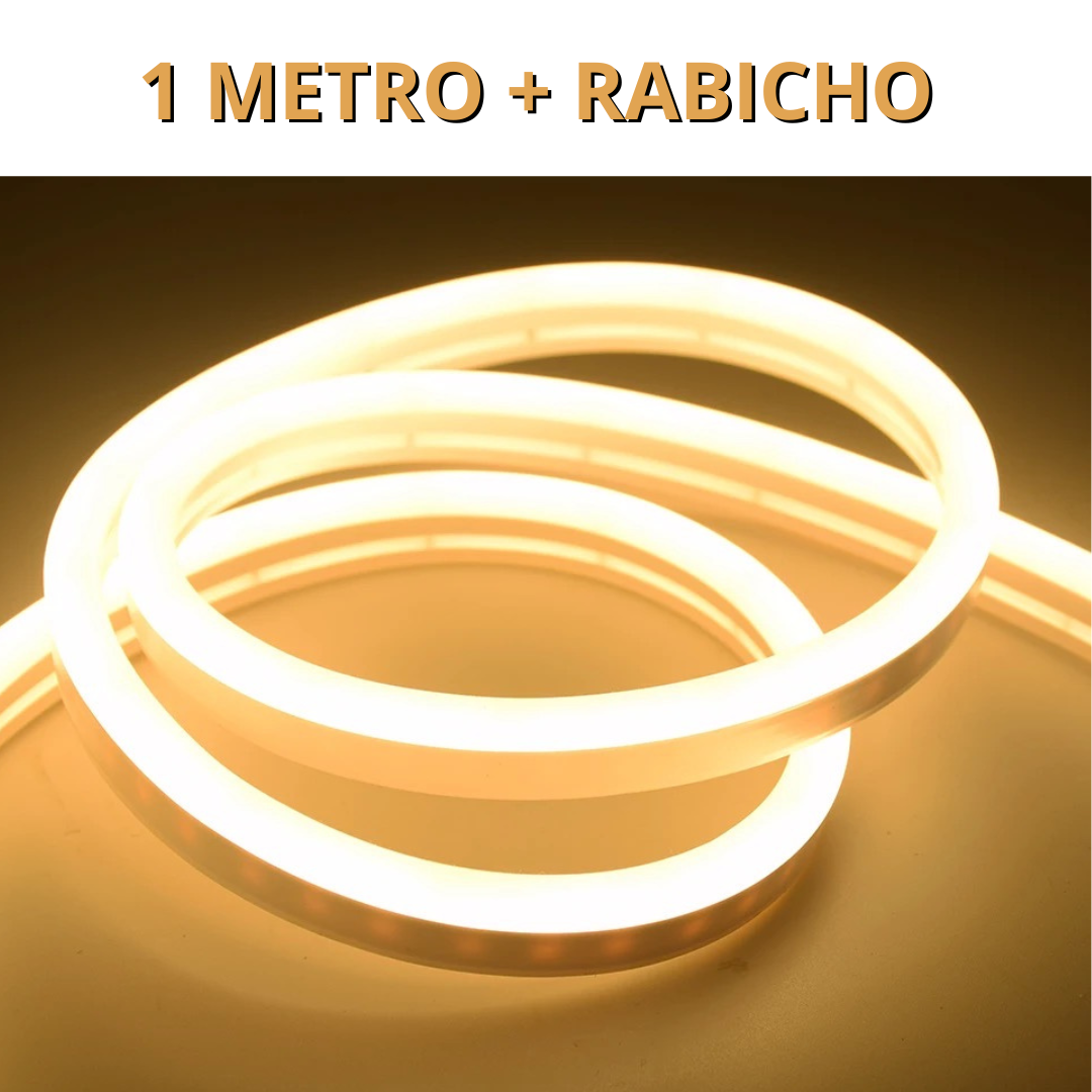 Kit 1 a 50 Metros Mangueira Fita Led Neon Flex Branco Quente 3000k + Rabicho:1 Metro 127v + Rabicho