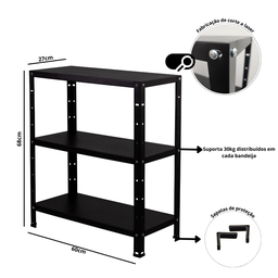 Estante Armario de Aço 68cm Altura 3 Bandejas Preto P/90kg - 2