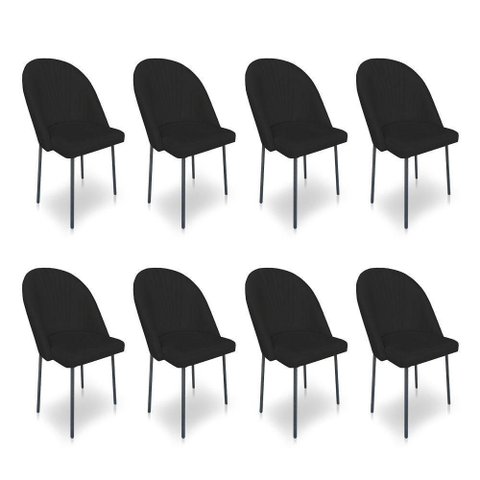 Kit 8 Cadeiras Poltrona de Jantar Ariel Suede Preto Pés de Ferro Preto - Pallazio