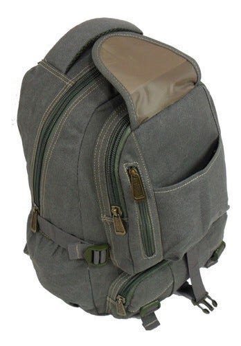 Bolsa Mochila Em Lona Resistente Escolar Trabalho Viagem Unissex - Verde - Liso - 3