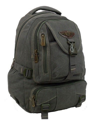 Bolsa Mochila Em Lona Resistente Escolar Trabalho Viagem Unissex - Verde - Liso - 1