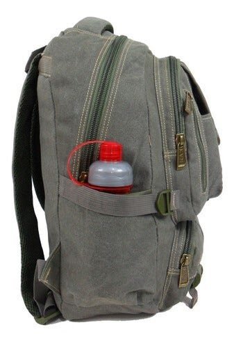 Bolsa Mochila Em Lona Resistente Escolar Trabalho Viagem Unissex - Verde - Liso - 5