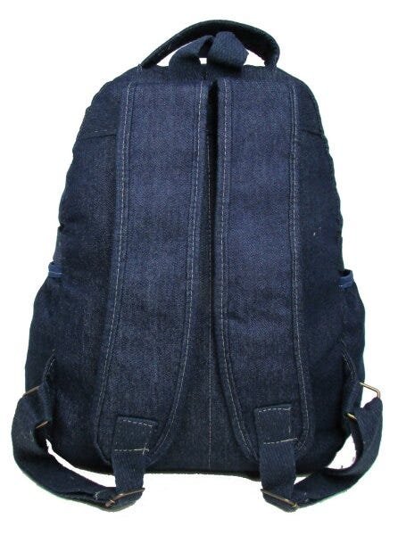Mochila Bolsa Em Jeans Reforçado Escola Trabalho Viagem Passeio Unissex - Azul escuro - Liso - 4