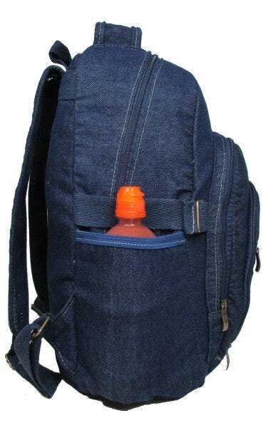 Mochila Bolsa Em Jeans Reforçado Escola Trabalho Viagem Passeio Unissex - Azul escuro - Liso - 3