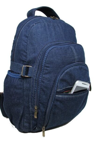 Mochila Bolsa Em Jeans Reforçado Escola Trabalho Viagem Passeio Unissex - Azul escuro - Liso - 5
