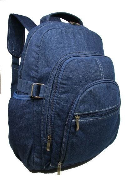 Mochila Bolsa Em Jeans Reforçado Escola Trabalho Viagem Passeio Unissex - Azul escuro - Liso - 1