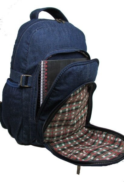 Mochila Bolsa Em Jeans Reforçado Escola Trabalho Viagem Passeio Unissex - Azul escuro - Liso - 6
