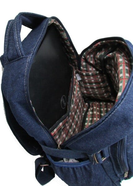 Mochila Bolsa Em Jeans Reforçado Escola Trabalho Viagem Passeio Unissex - Azul escuro - Liso - 7