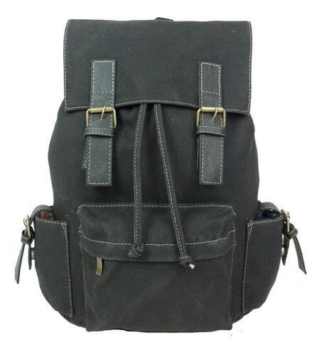 Mochila Bolsa Em Lona Vintage Resistente Masculina Feminina - Preto - Liso - 1